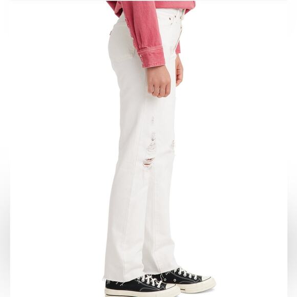 NEW Levi’s 501 Jeans Womens Original Fit Straight Leg Distressed White Size 28/6 - Picture 3 of 4